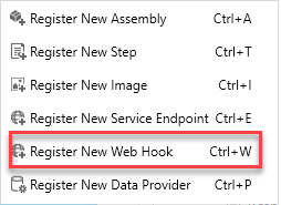 Screenshot of the Register New Web Hook option.