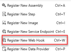 Screenshot of Register New Web Hook under Register menu.