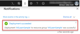 Screenshot of Notifications area with Deployment succeeded message.
