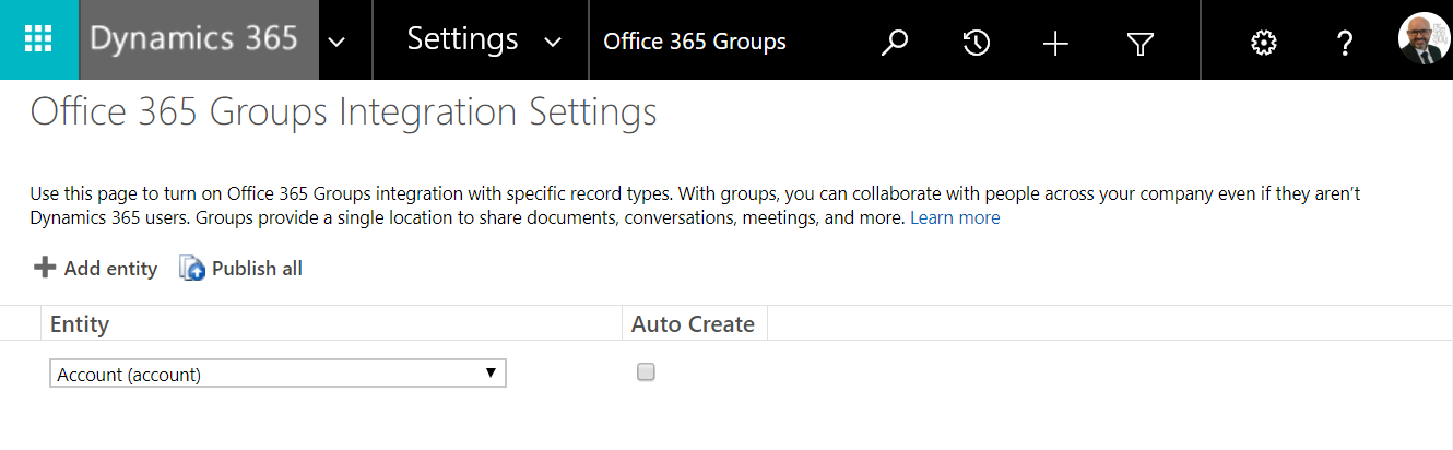 Screenshot showing Microsoft 365 Groups integration settings