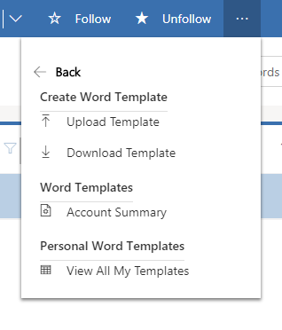 Screenshot of selecting the ellipses on a view or form to see template options