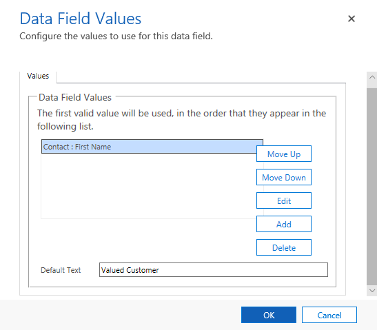 Screenshot showing the data field selector