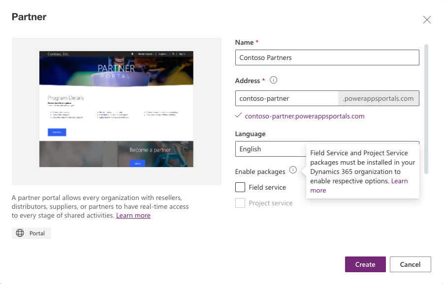 Screenshot of the Partner portal provisioning.