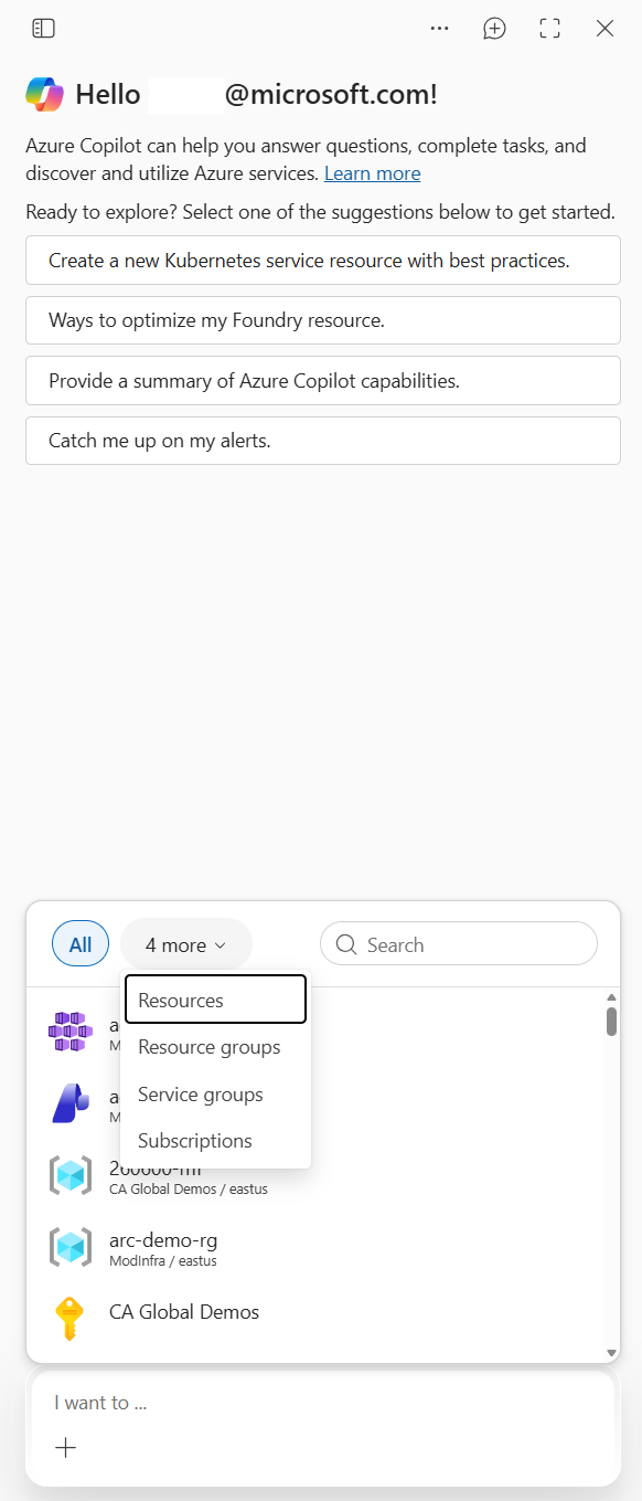 Screenshot of how to add context to a conversation in Azure Copilot.