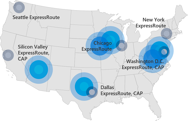 Image of the US highlighting Azure Government data centers.
