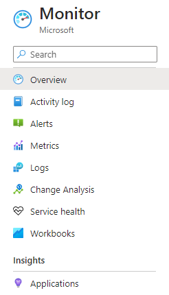 Screenshot of monitoring options in the Azure portal.