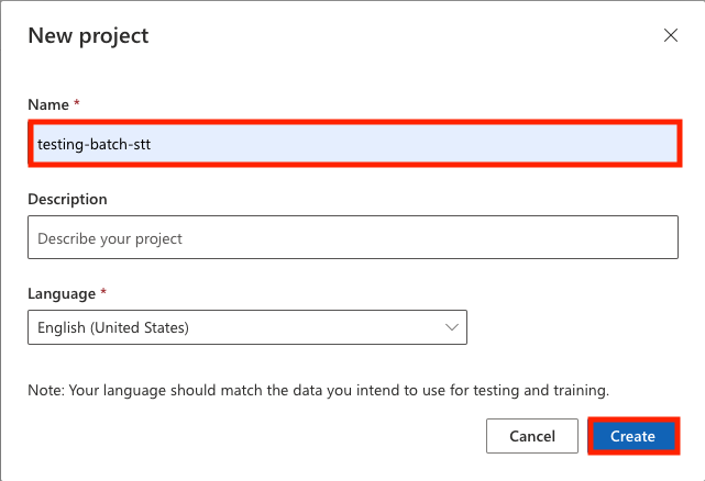 Screenshot showing the Create a New Project window with an example name.