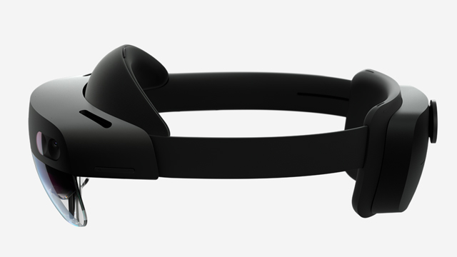 Photograph of a HoloLens 2 device from the side.