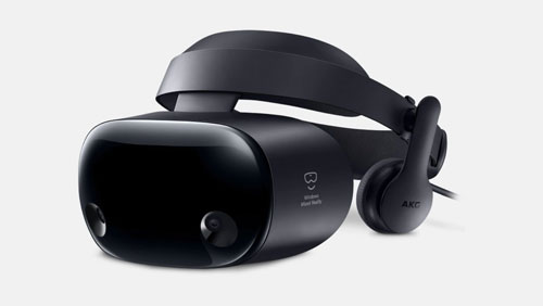 Photograph of a Samsung HMD Odyssey Plus device from the side.