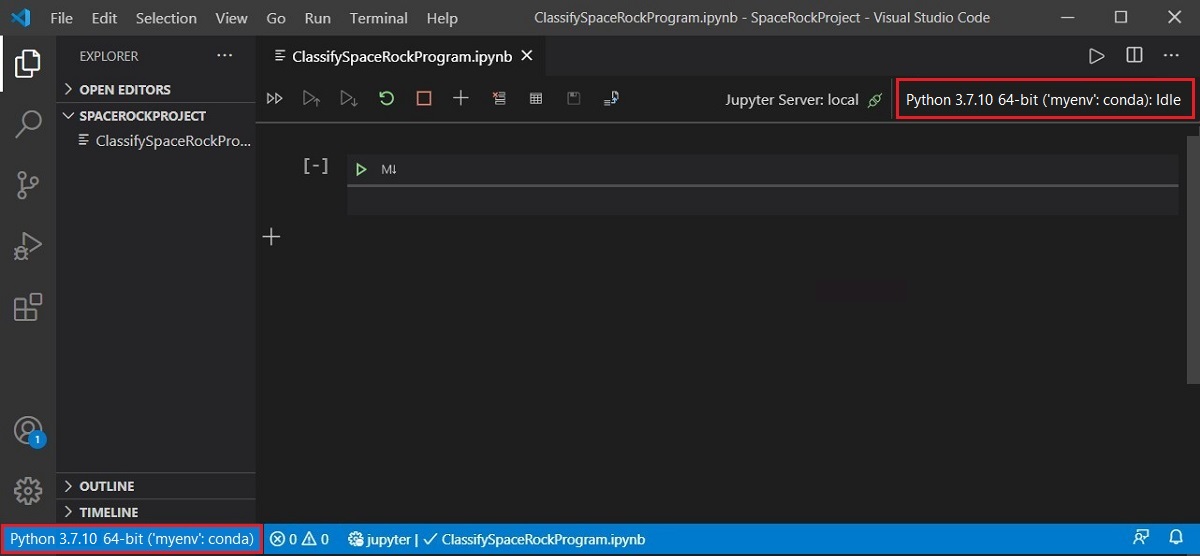 Screenshot of Visual Studio Code that shows how to set up the Anaconda environment.