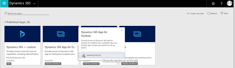 Screenshot showing the manage roles button in the Admin Center.