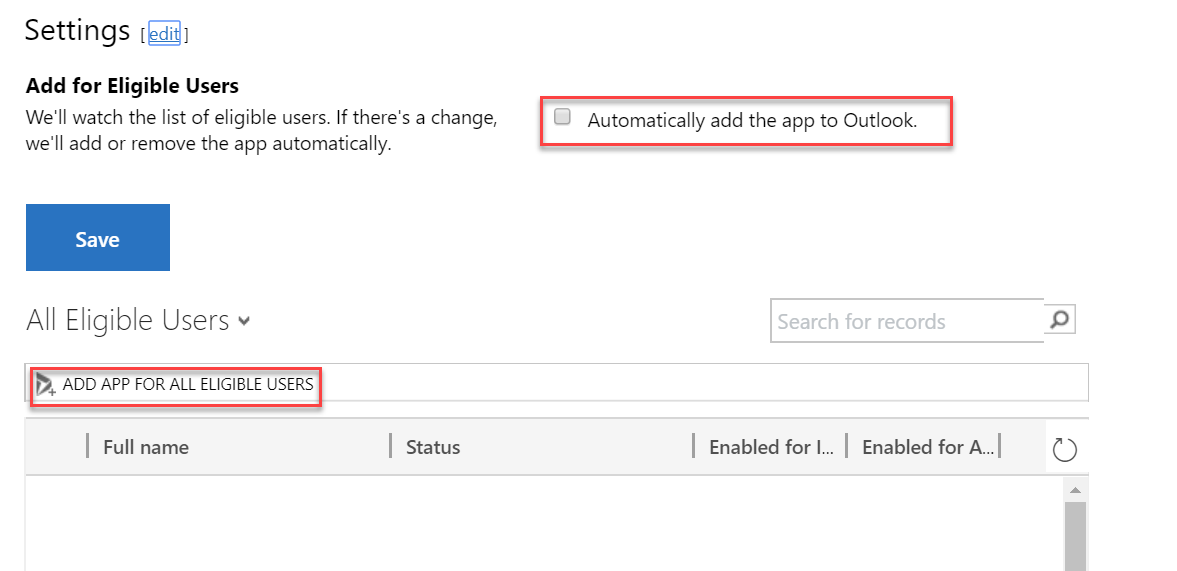 Screenshot showing the eligible users section on the settings form.