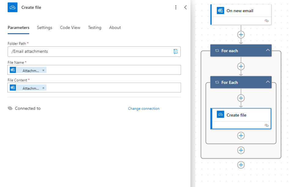 Screenshot of building an Outlook-based flow.