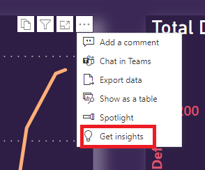 Screenshot showing Get Insights button from the drop-down menu.