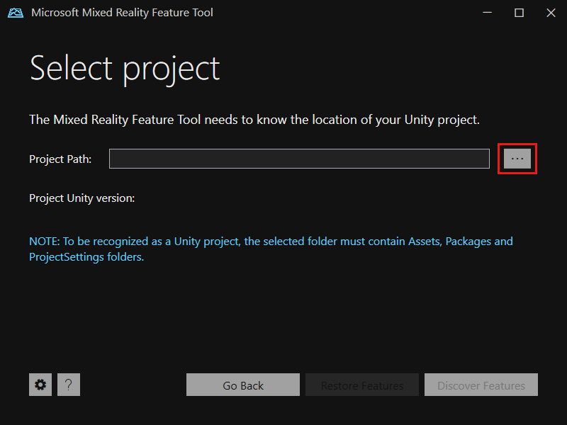 Screenshot of the Select Project screen.