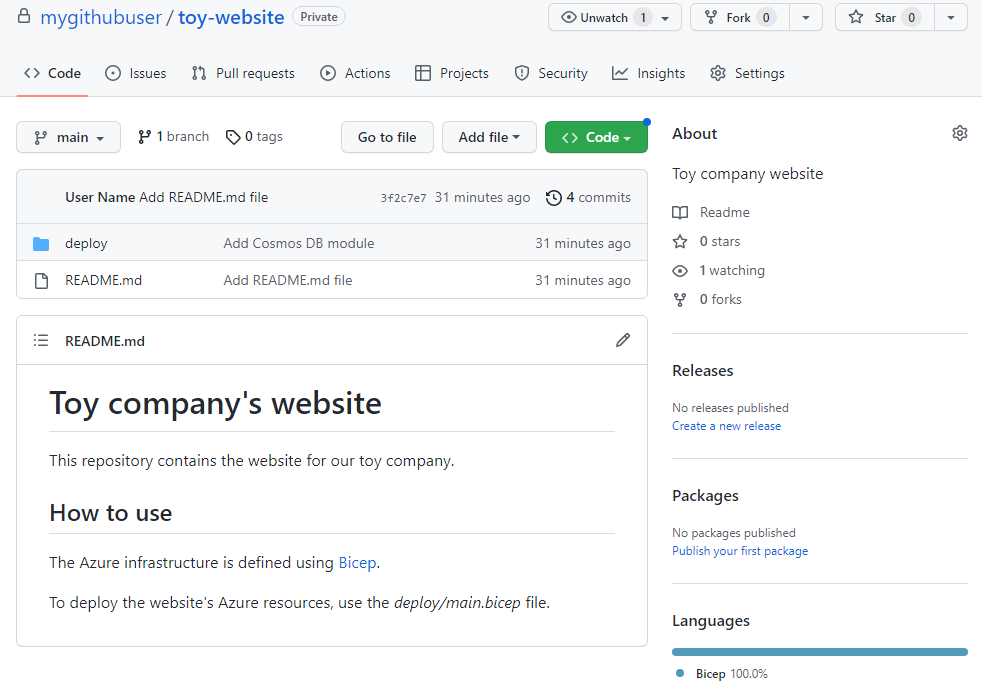 Screenshot of the GitHub interface that shows the repository, including the folder and file structure.