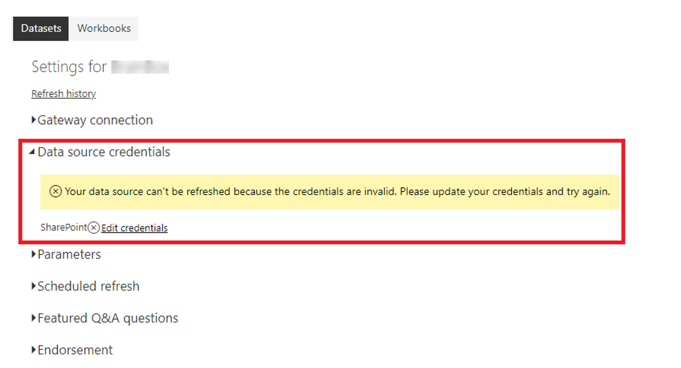 Screenshot showing check data source credentials.
