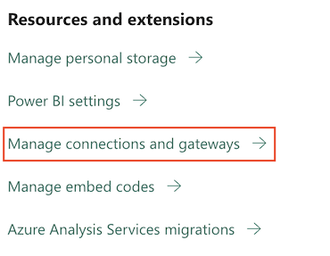 Screenshot that shows selecting Manage connections and gateways.