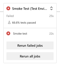 Screenshot of Azure DevOps showing the pipeline run's Smoke Test stage for the test environment. The status shows that the stage failed.
