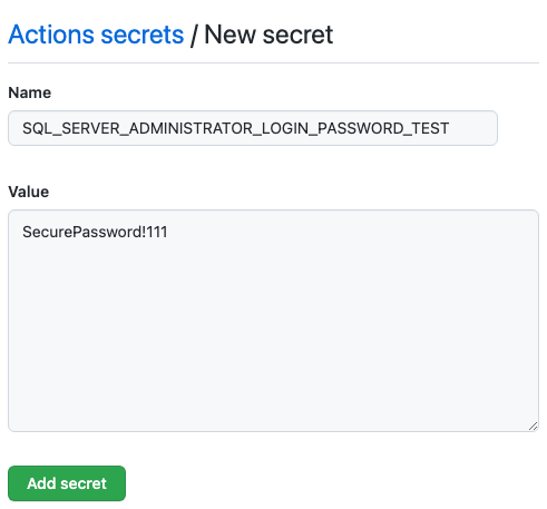 Screenshot of GitHub showing a new secret.