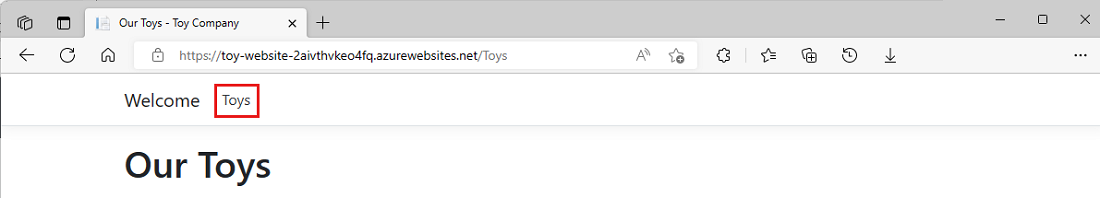 Screenshot of the production website's toy page, with no toys displayed.