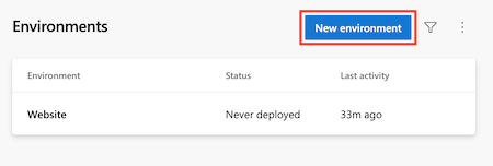 Screenshot of the Azure DevOps interface that shows the Environments page and the button for creating an environment.