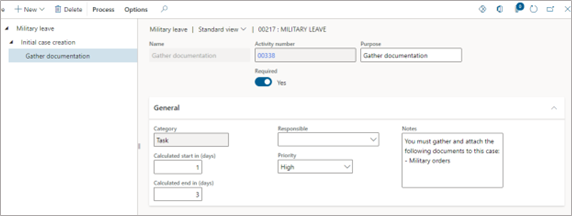 Screenshot showing the New task that has been created as part of case process.