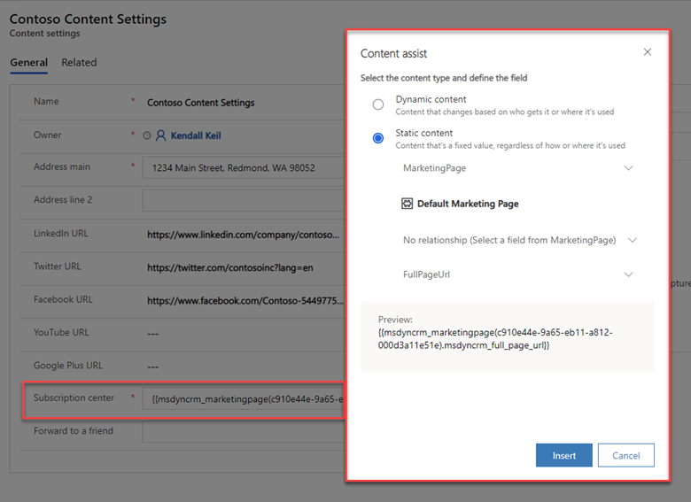 Specify the subscription center in content settings.