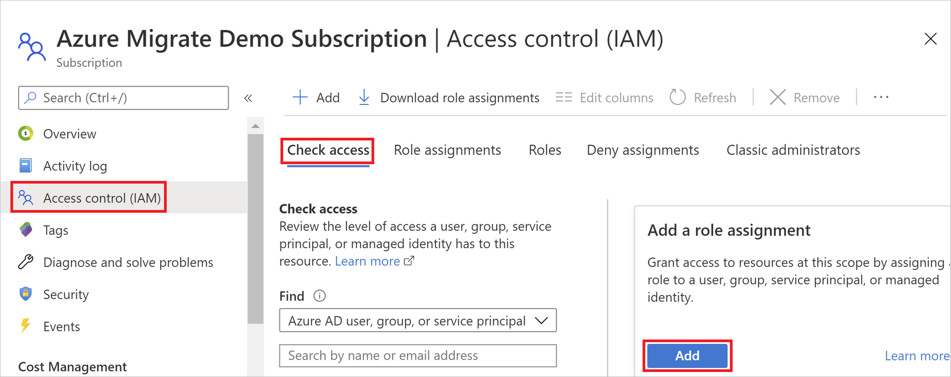Search for a user account to check access and assign a role.