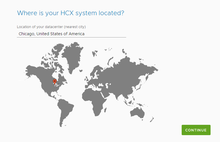 Screenshot that specifies the location of VMware HCX Connector on-premises during deployment.