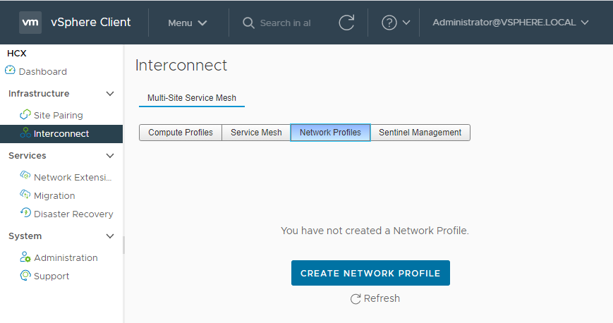 Screenshot of creating the network profile within HCX Connector on-premises.