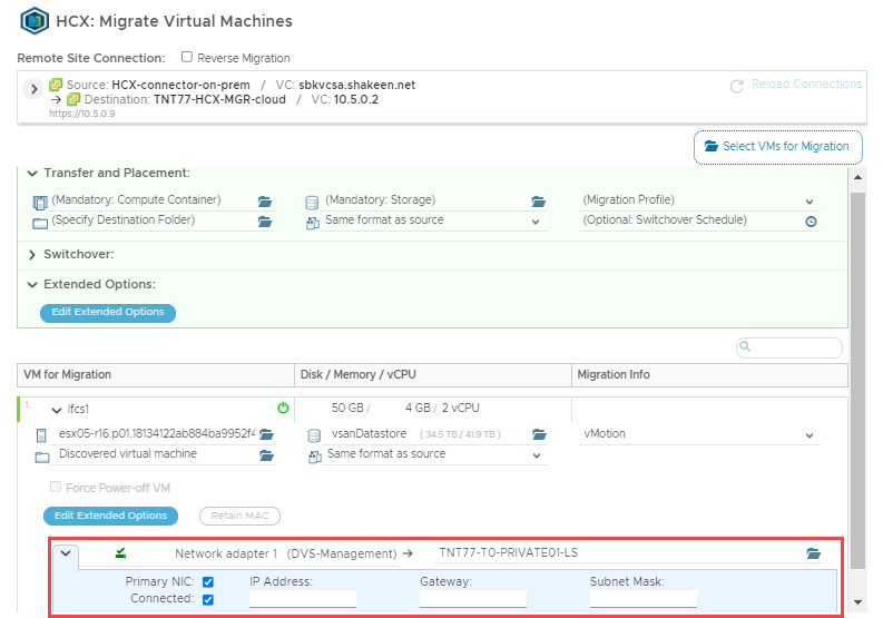 Screenshot of where to configure the network settings for the VMware VM.