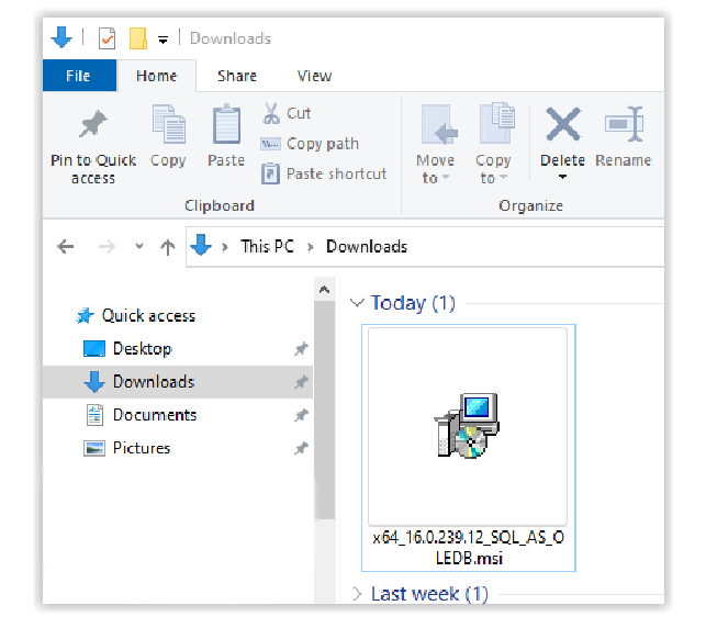 Screenshot of My Downloads folder and the downloaded MSI file.