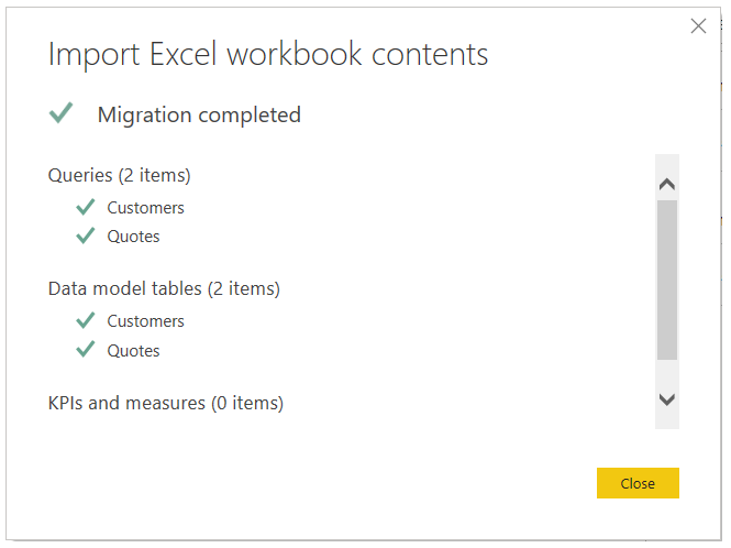 Screenshot of Import Excel workbook contents window.