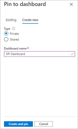 Screenshot that shows the 'Pin to another dashboard' pane filled out.