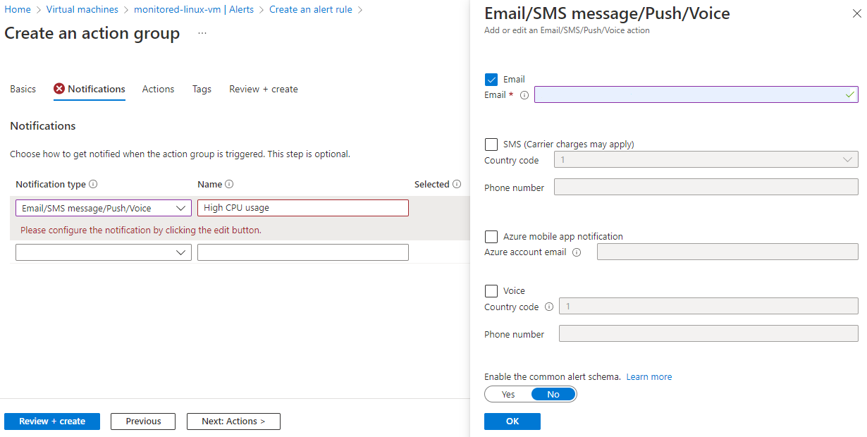 Screenshot that shows the 'Email/SMS/Push/Voice' pane.