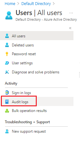 Screenshot of the Audit logs in the Users menu.
