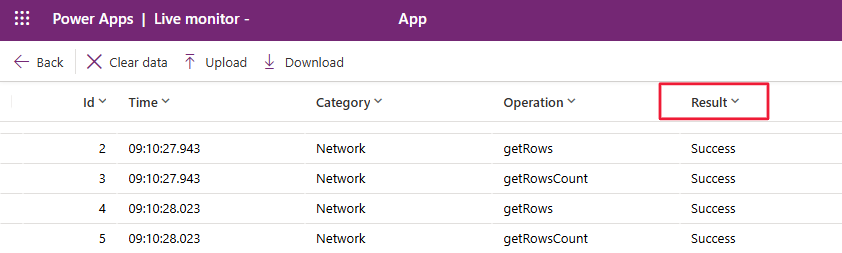 Screenshot of event log showing error indicators.