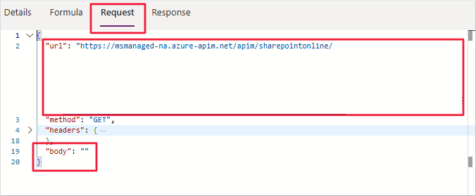 Screenshot of the request tab.