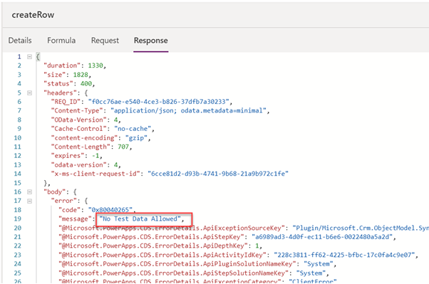 Screenshot of the response message.