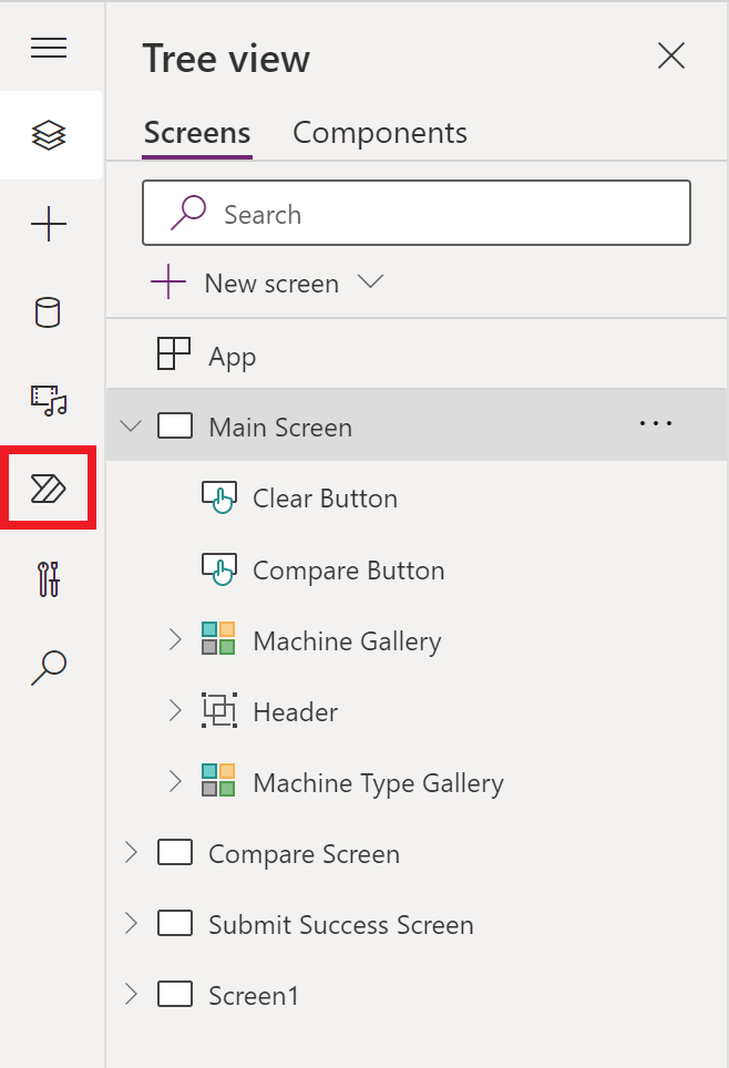Screenshot of the Power Apps Action tab with the Power Automate button highlighted.