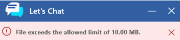 Screenshot of the file size exceeds limit alert on the Let's Chat widget.