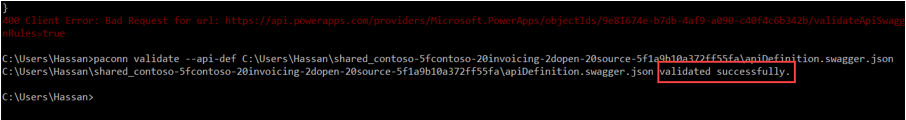 Screenshot of the successful connector validation.