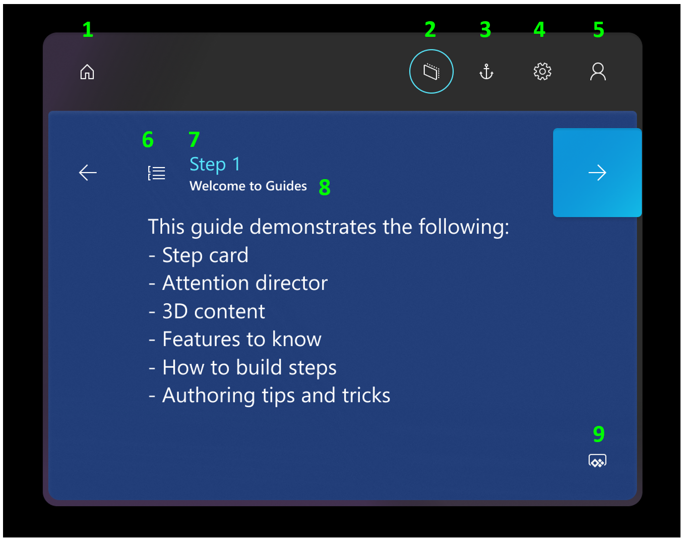 A screenshot of the step card buttons and user interface elements.