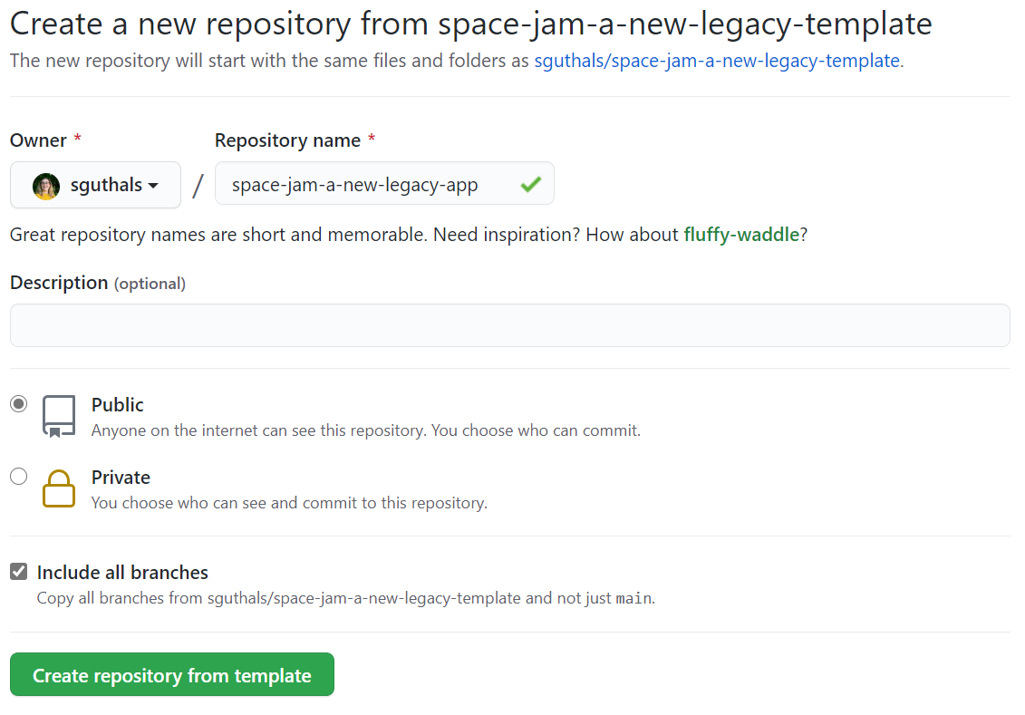 Screenshot that shows how to set up the new web app repo on GitHub.com.