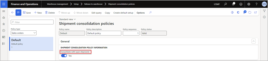 Screenshot of where to enable consolidated with open shipments.