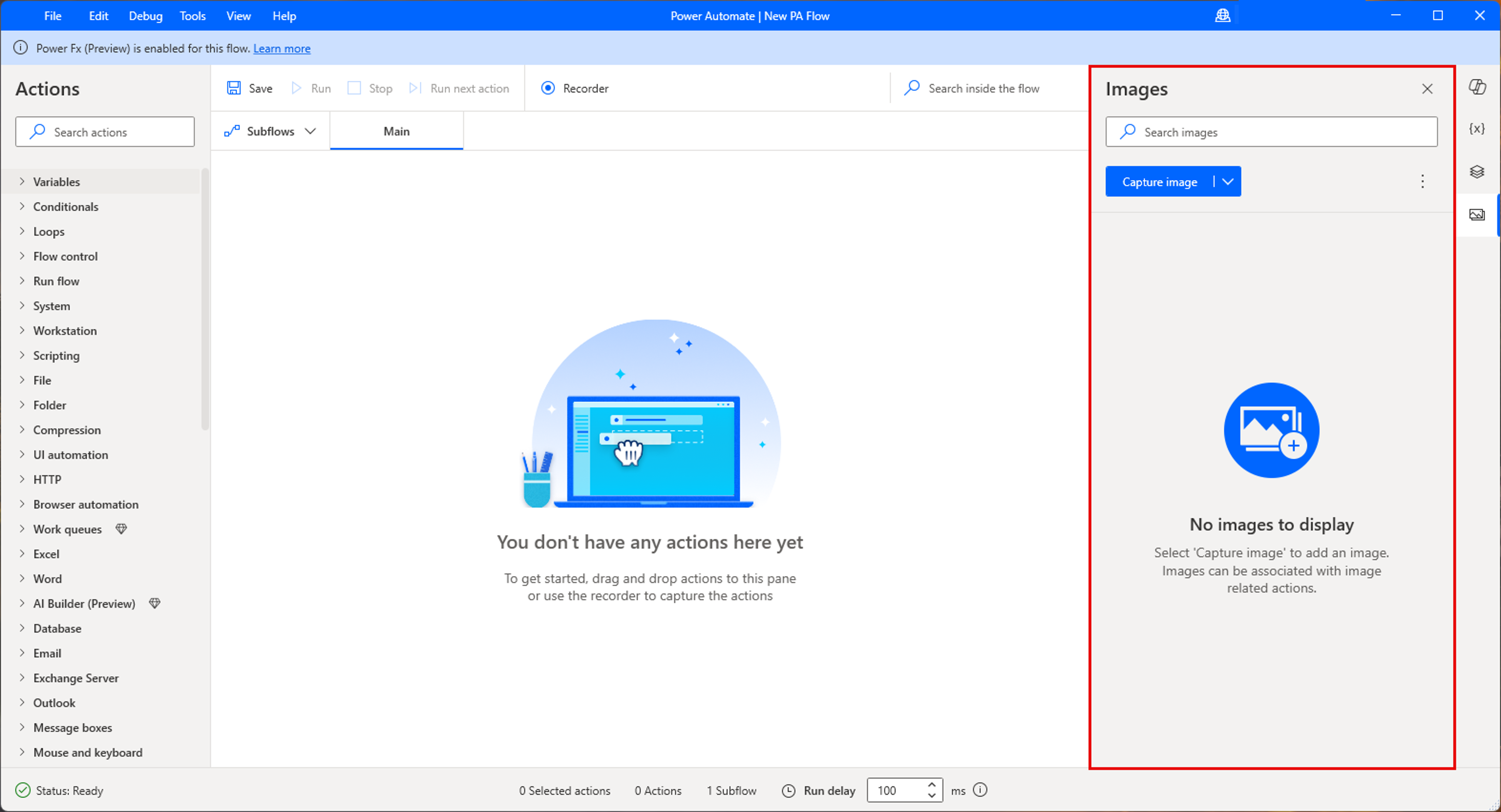 Screenshot of the Images tab in the flow designer.
