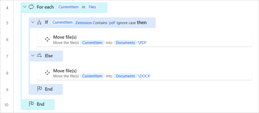 Screenshot of the for each if workspace example.
