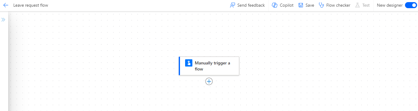 Screenshot of the new step button below Manually trigger a flow.