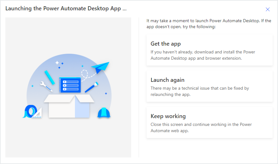 Screenshot of the Launching Power Automate for desktop dialog.